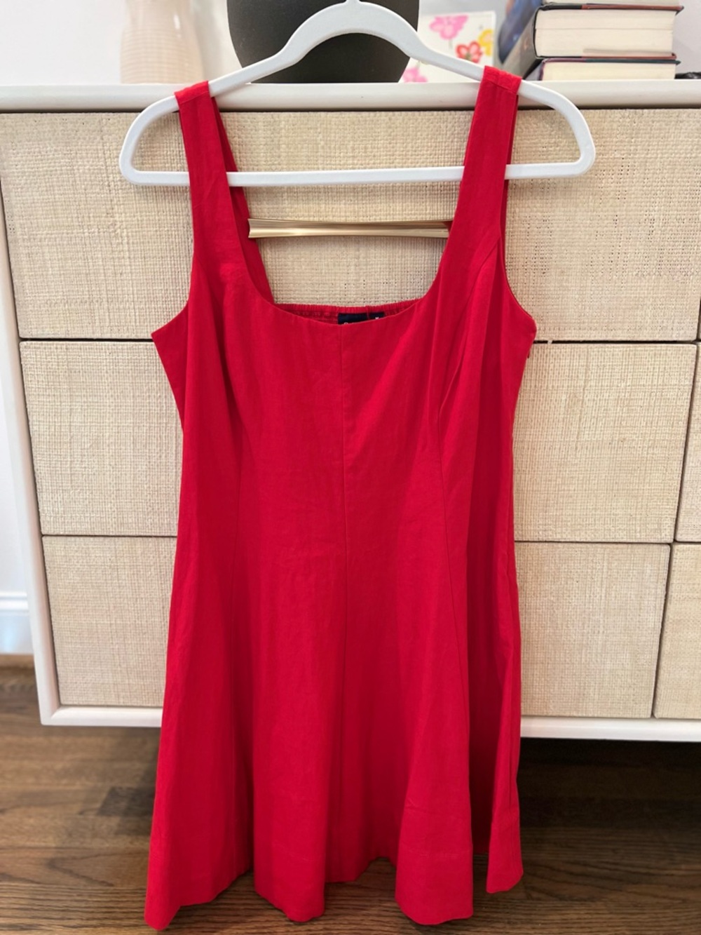 NWT GAP Red Heavyweight Square Neck Linen-Blend Mini Dress M Petite - Picture 4 of 7